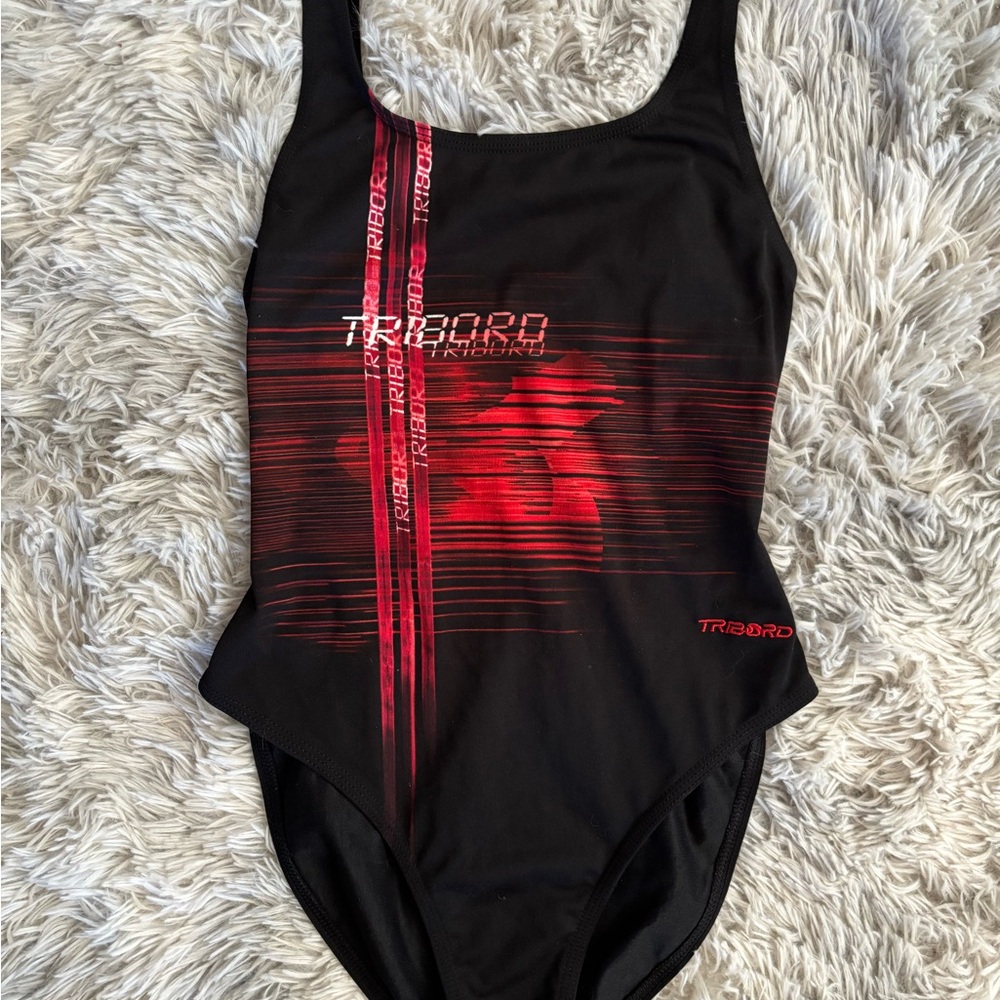 Tribord Women's Black and Red One Piece Swimsuit